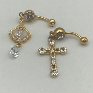 Goldtone Belly Button Rings Dangle with Cubic Zirconia